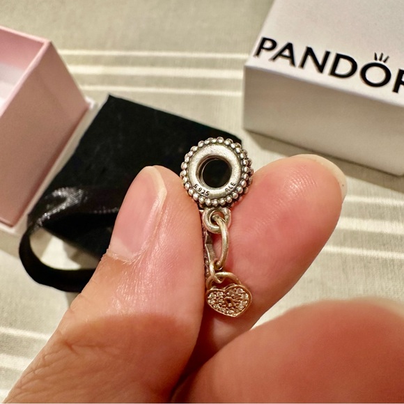 [SOLD] Pandora Love Locks Dangle Charm, Clear CZ Sterling Silver and 14K Gold - Picture 6 of 8